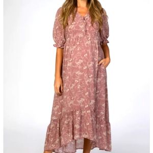 Mauve Hi-Low Midi Maternity Dress